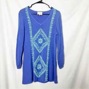 Sincerely Mary Embroidered Long Sleeve Mini Dress Size Small